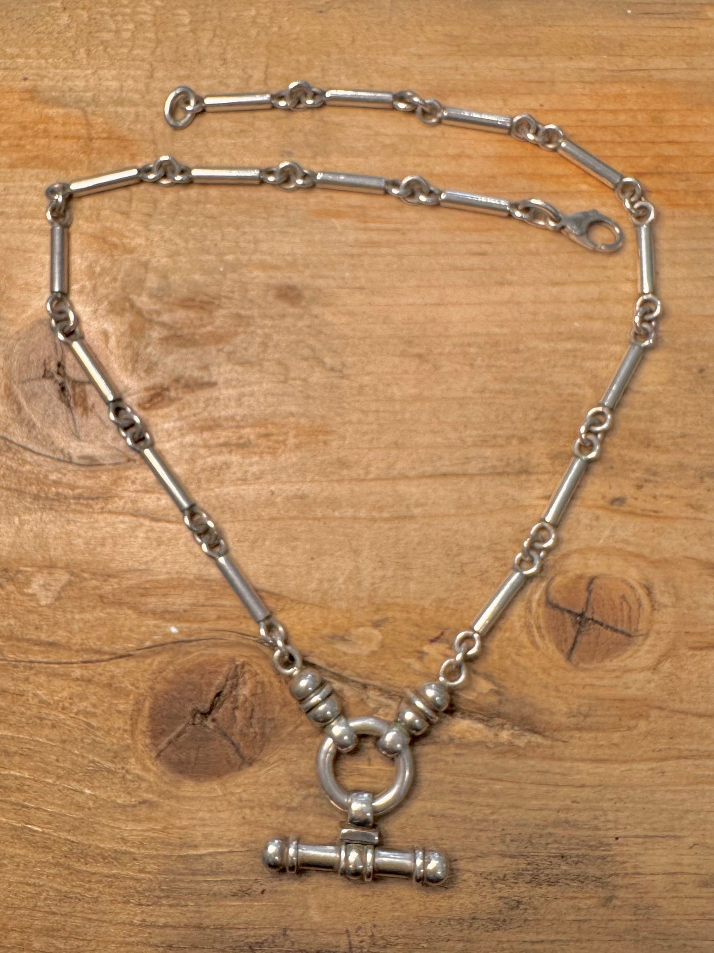 Abstract Bar Link T Bar 925 Silver 17 inch Necklace