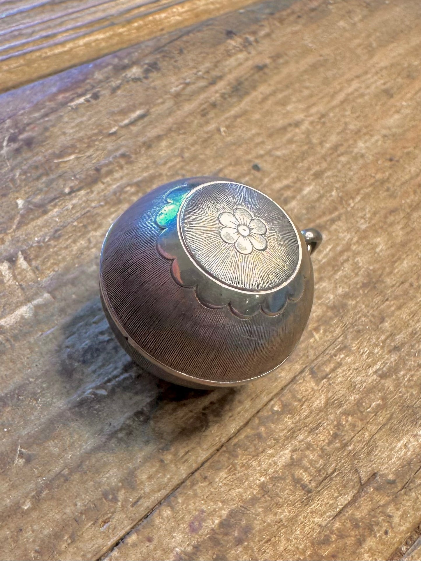 Flower Engraved Ball Brush Effect Finish 835 Silver Pendant