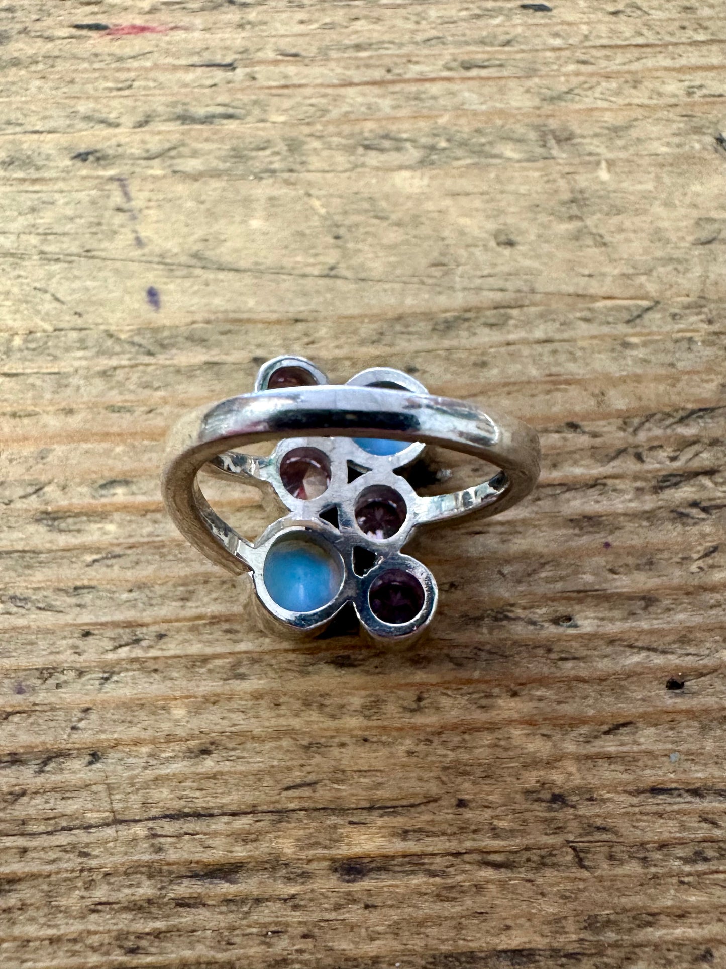 Modernist Multi Stone 925 Silver Size M Ring