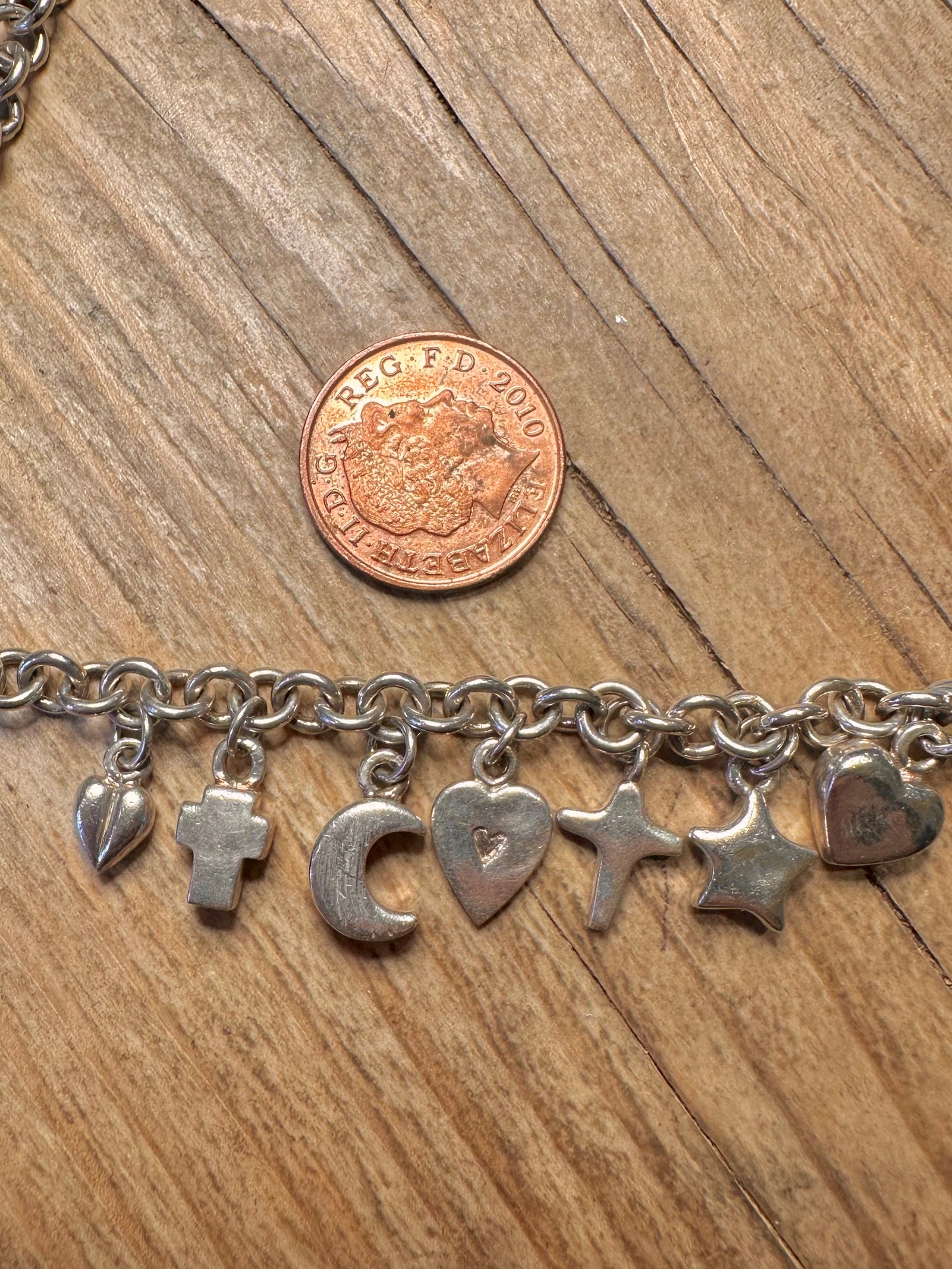 Vintage Van Peterson Belcher Cross Star Moon Charm 925 Sterling Silver 16.2 inch Necklace