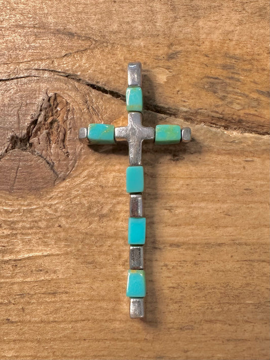 Abstract Wavy Turquoise Cross 925 Silver Pendant