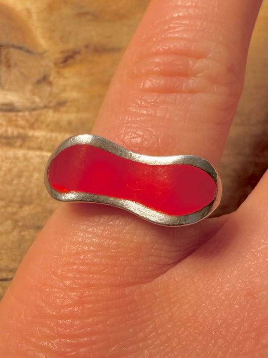 Abstract Wavy Red 925 Silver Size M Ring