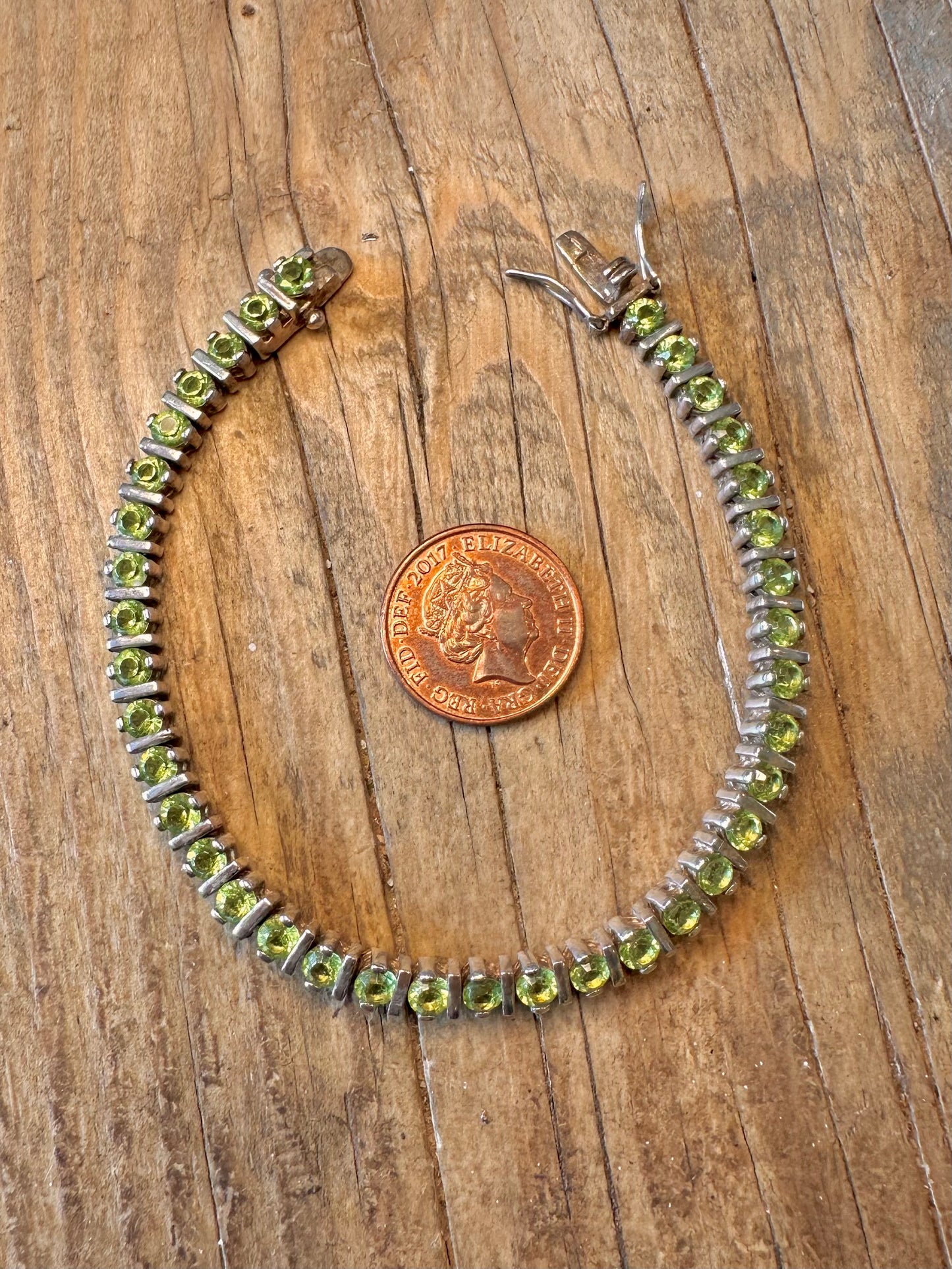 Peridot Tennis 925 Sterling Silver 7.5 inch Bracelet