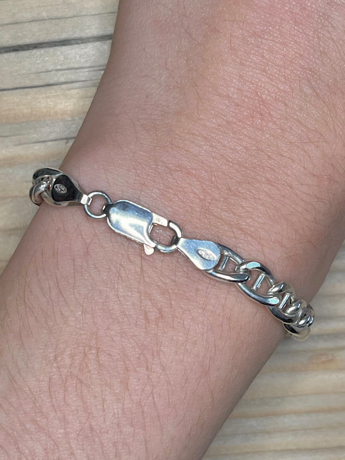Flat Anchor Marine Link 925 Sterling Silver 7.5 inch Bracelet