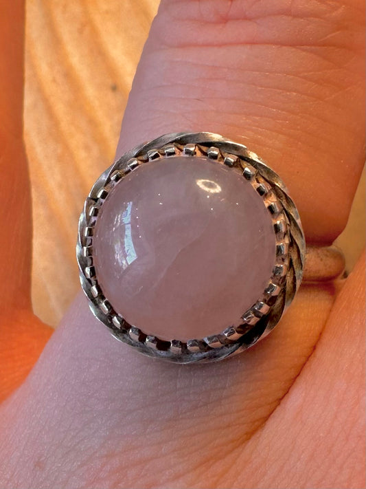 Vintage Rose Quarts 925 Silver Size O1/2 Ring