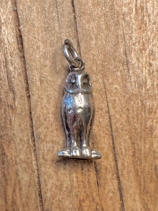 Vintage Owl 925 Sterling Silver Charm Pendant