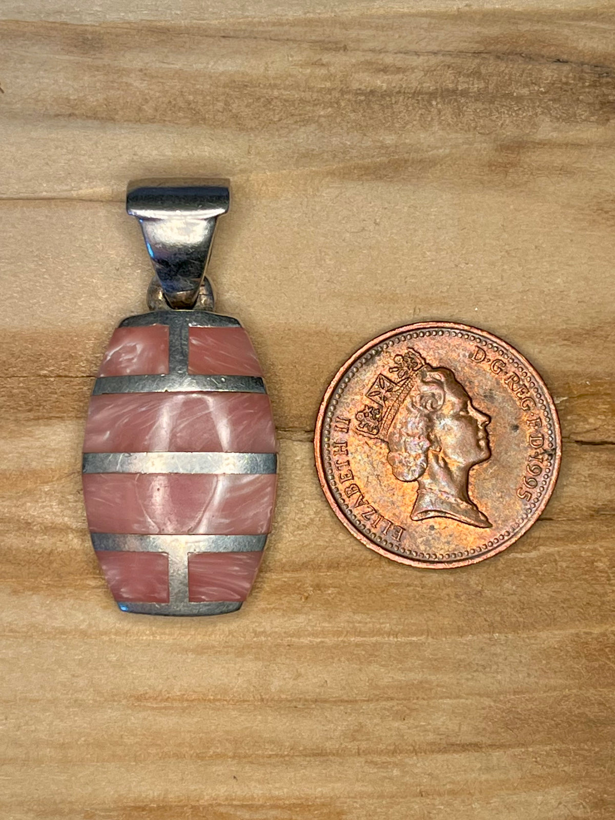 Pink Mother of Pearl Inlay 925 Sterling Silver Pendant