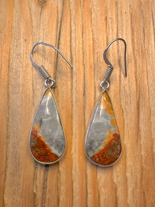 Vintage Jasper Dangle 925 Sterling Silver Earrings