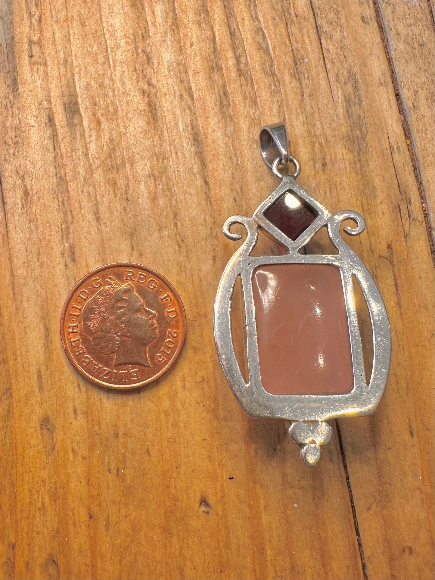 Rose Quarts and Garnet 925 Sterling Silver Pendant