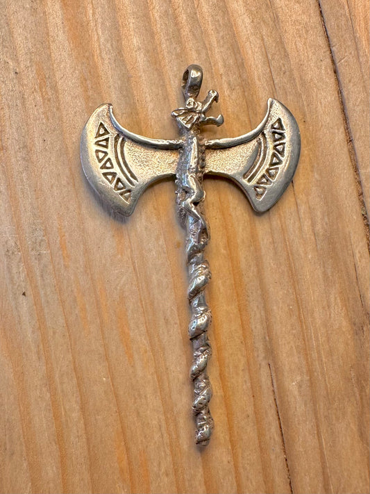Vintage Dragon Axe 925 Silver Pendant