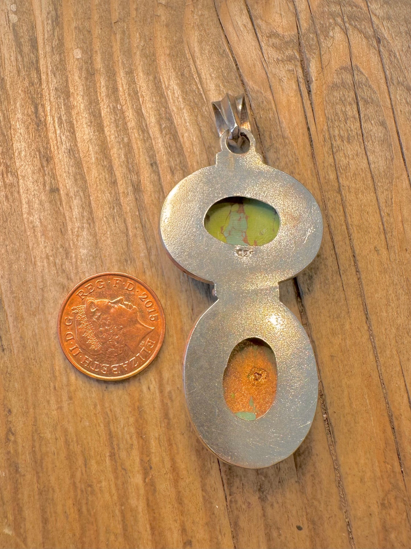 Large Green Copper Turquoise 925 Sterling Silver Pendant