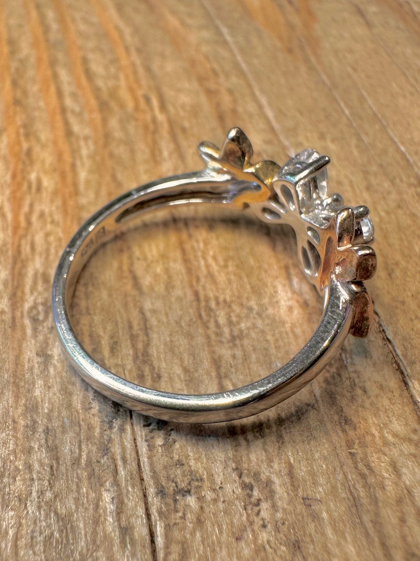 Modern DQCZ Butterflies Gold Plate and 925 Sterling Silver Size U Ring