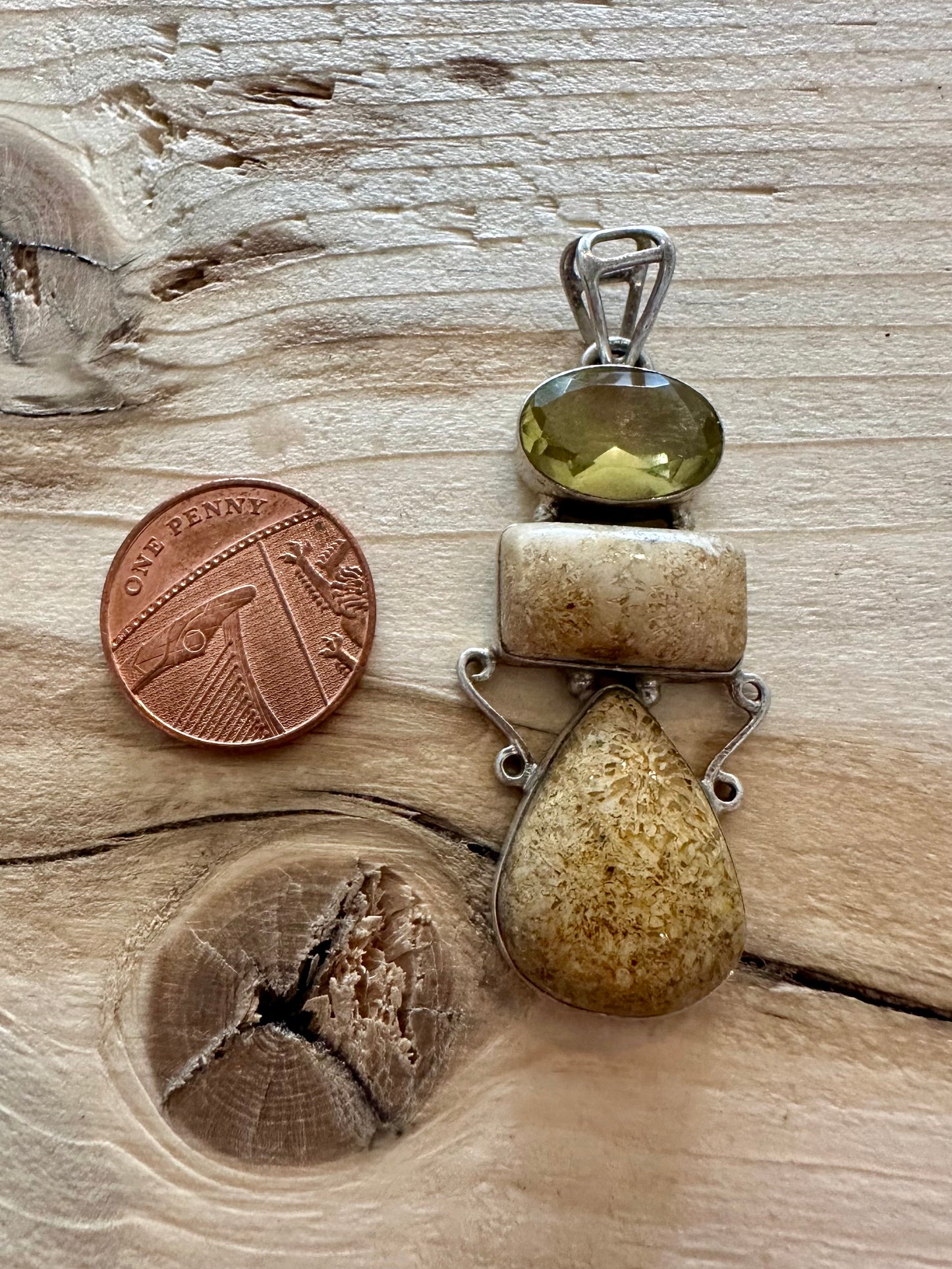 Vintage Agate and Citrine 925 Silver Pendant