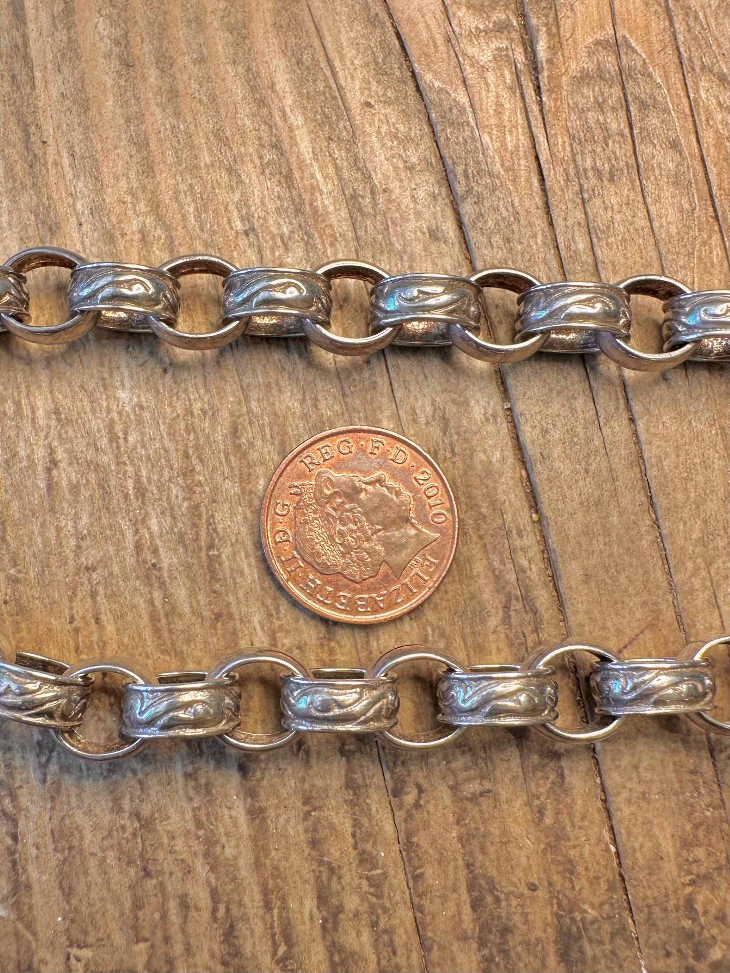 Rolo Belcher Patterned Textured Links 925 Sterling Silver 24 inch Necklace