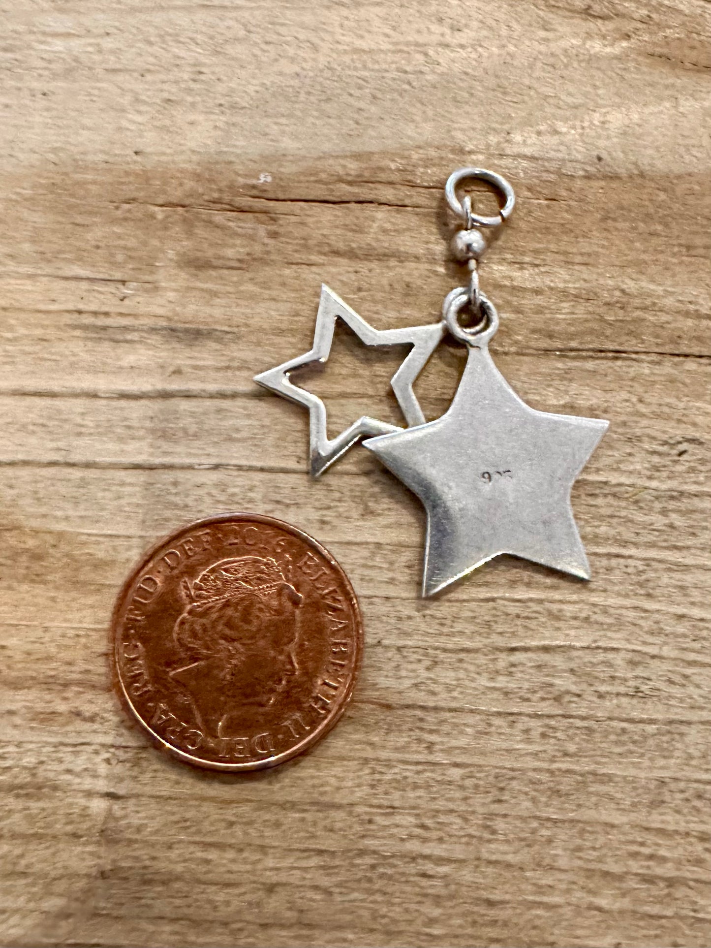 Vintage Double Star 925 Silver Pendant