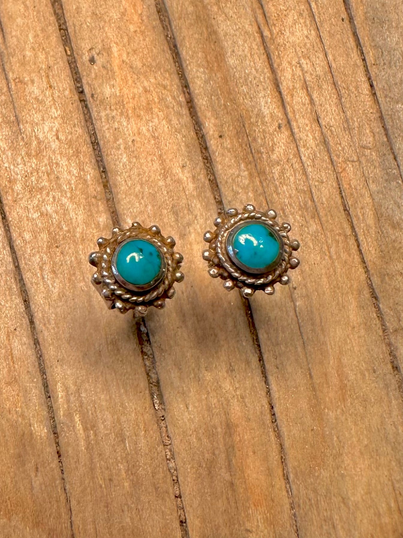 Vintage Turquoise Stud 925 Sterling Silver Earrings