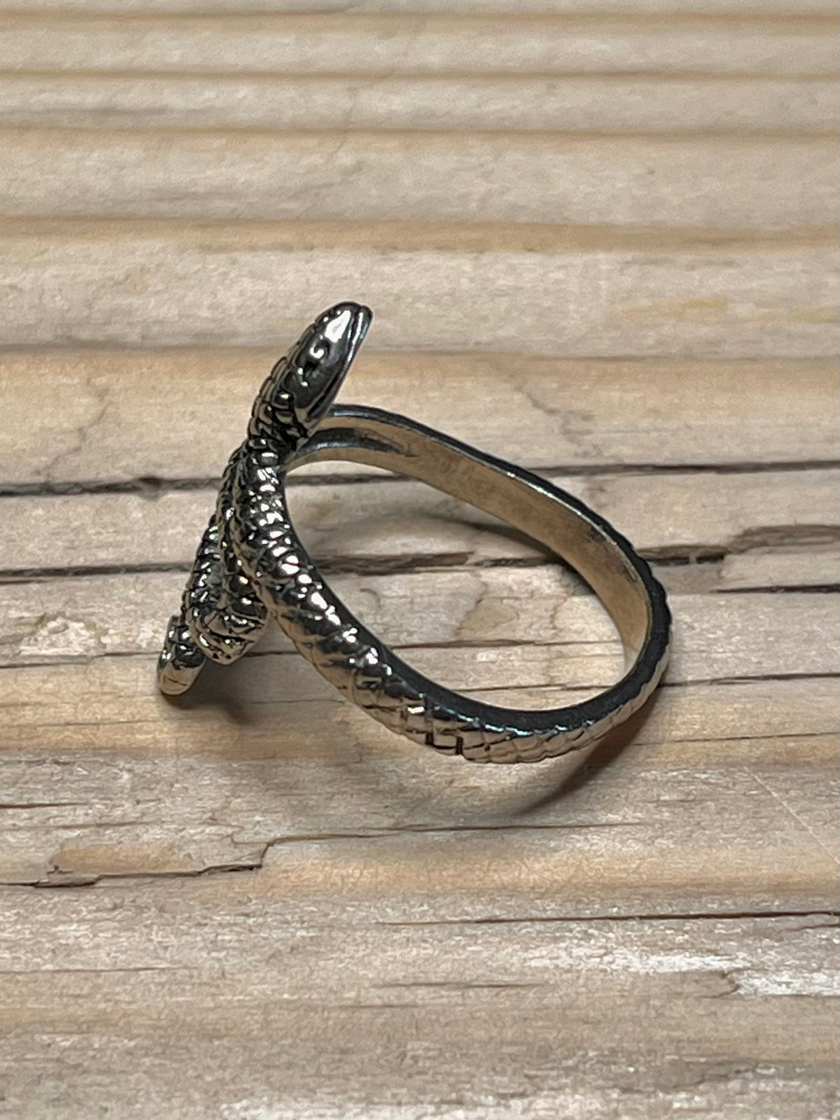 Serpent Textured 925 Sterling Silver Size N Adjustable Ring