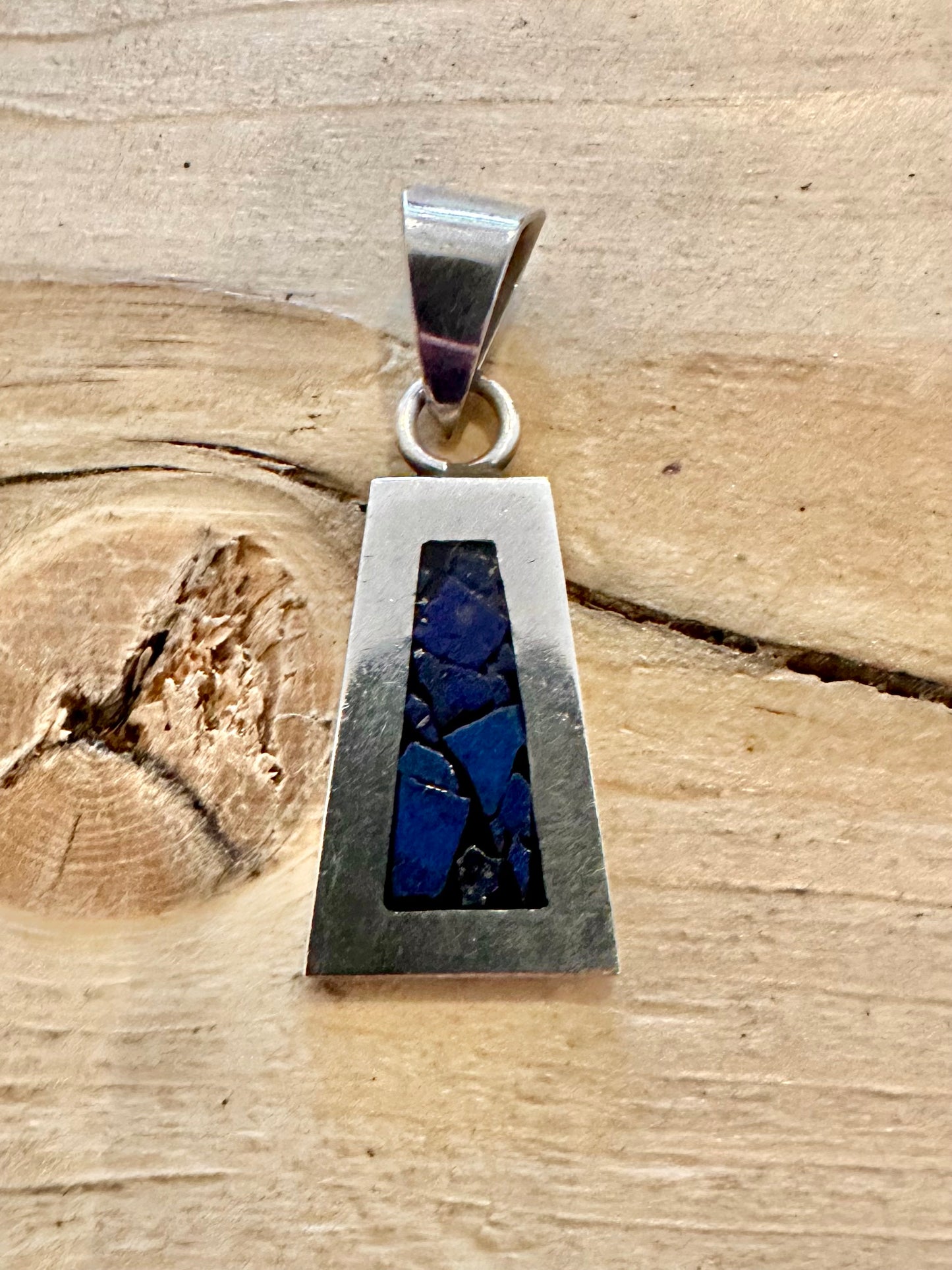 Vintage Lapis Inlay Mexico 925 Silver Pendant