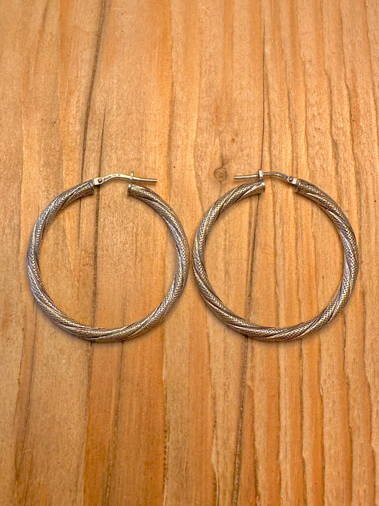 Vintage Twisted Textured Hoops 925 Sterling Silver Earrings