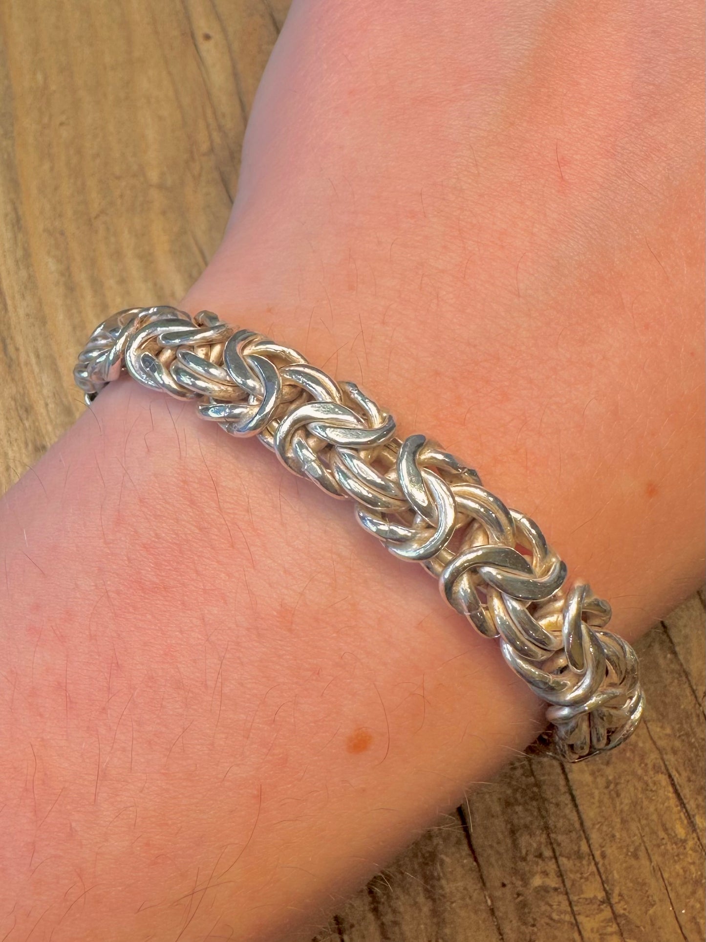 Byzantine Link Large Clasp Italy 925 Sterling Silver 7.6 inch Bracelet