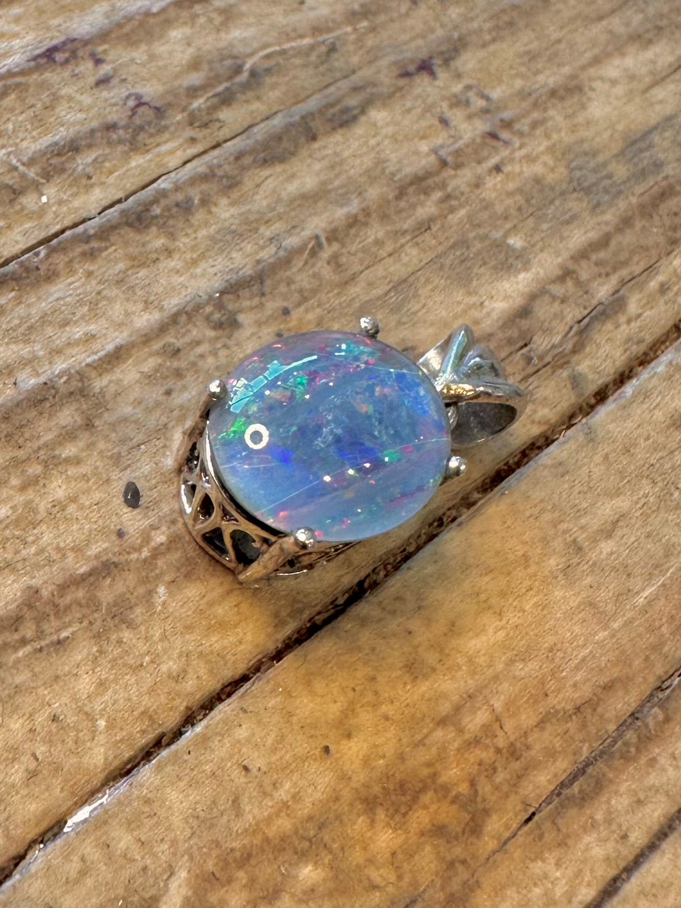 Blauer Opal Cabochon 925 Sterling Silber Anhänger