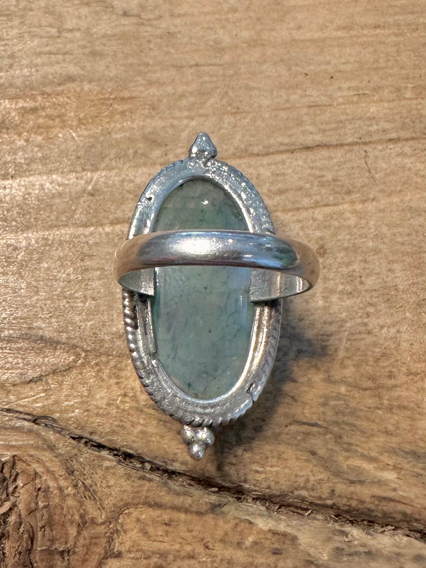 Vintage Green Quarts Oval 925 Silver Size L Ring