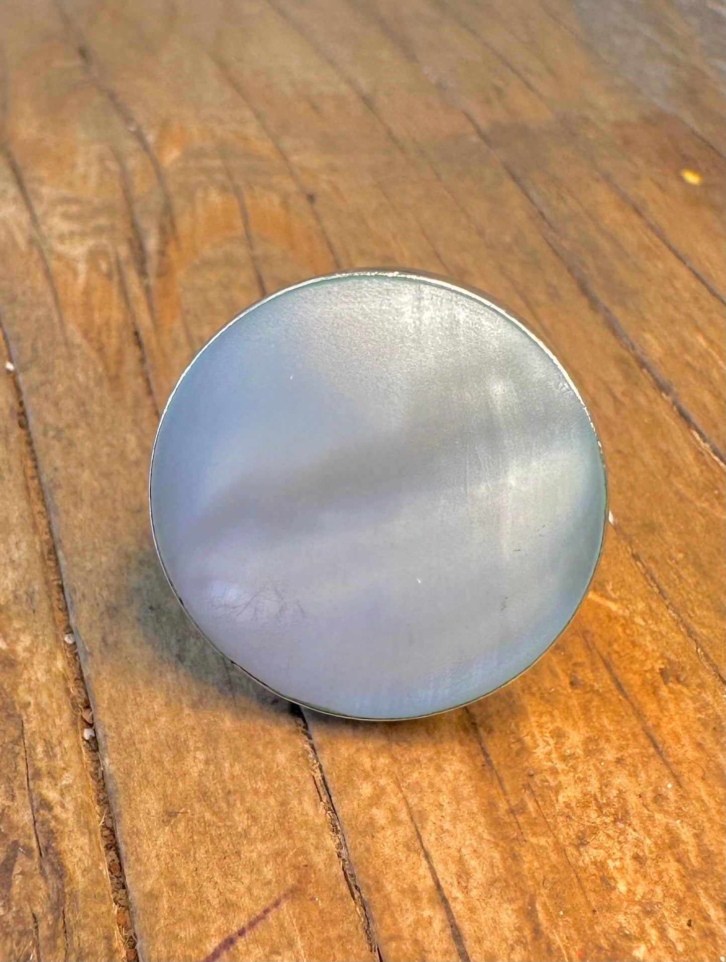 Blue Mother of Pearl Circle 925 Sterling Silver Size N Ring