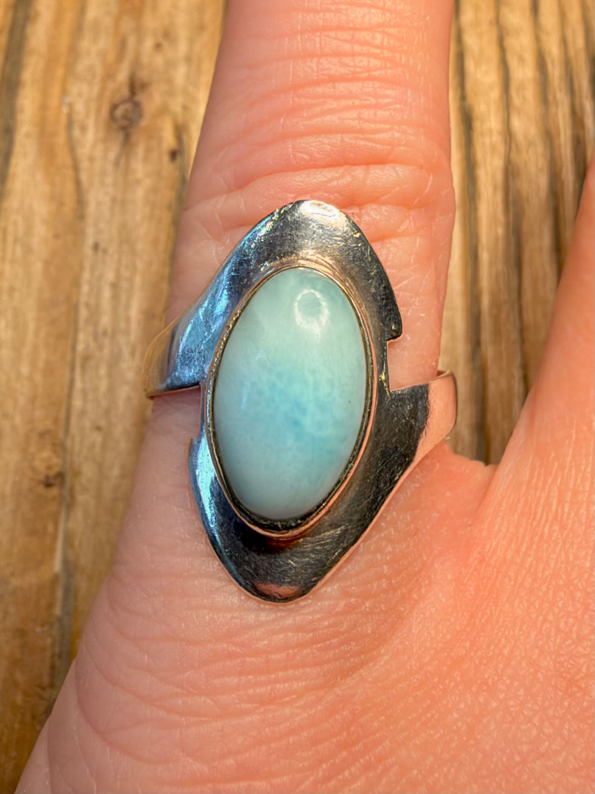 Abstract Larimar 925 Sterling Silver Size N Ring
