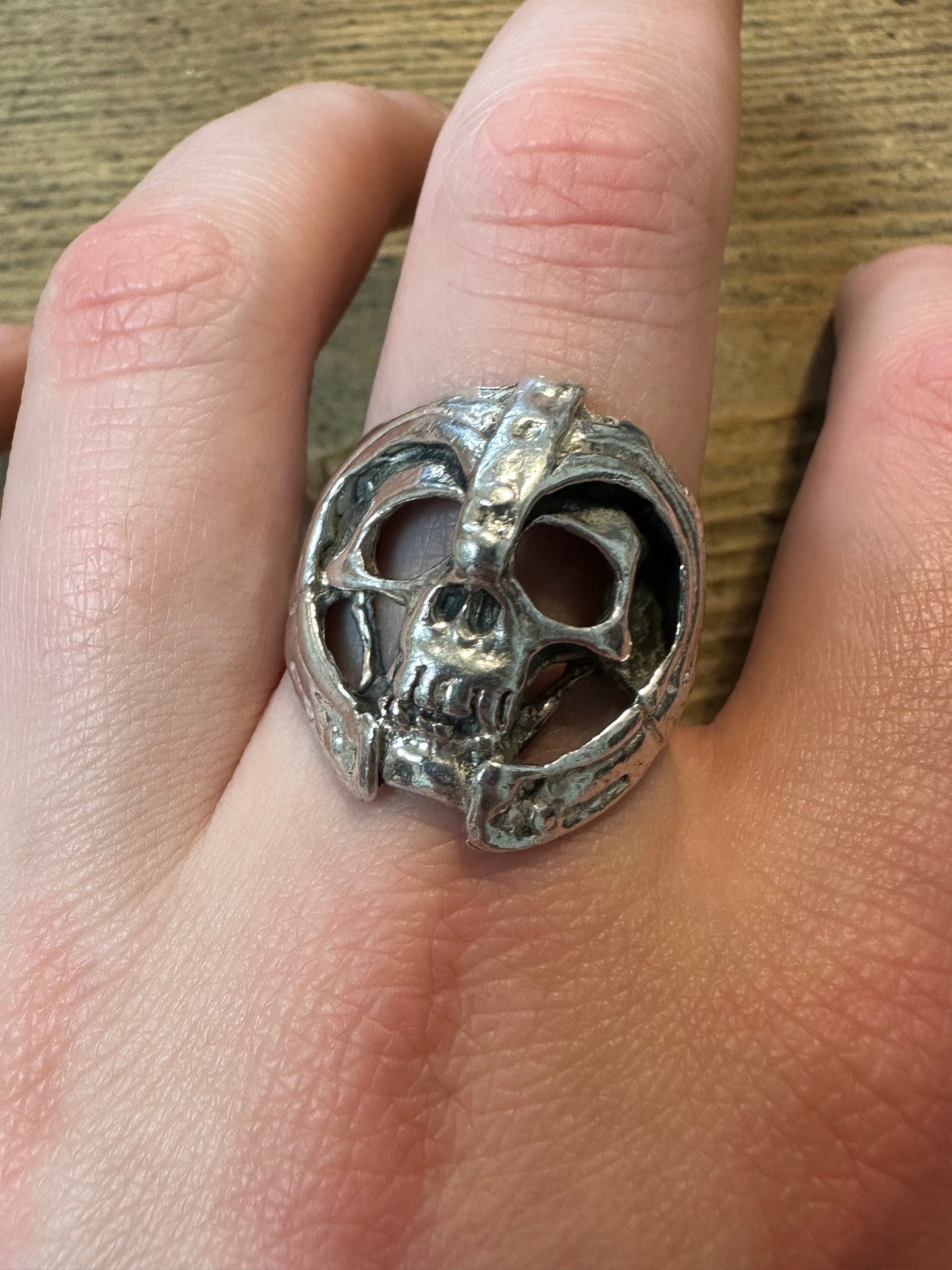 Vintage Skull Head 1988 925 Silver Size X Ring
