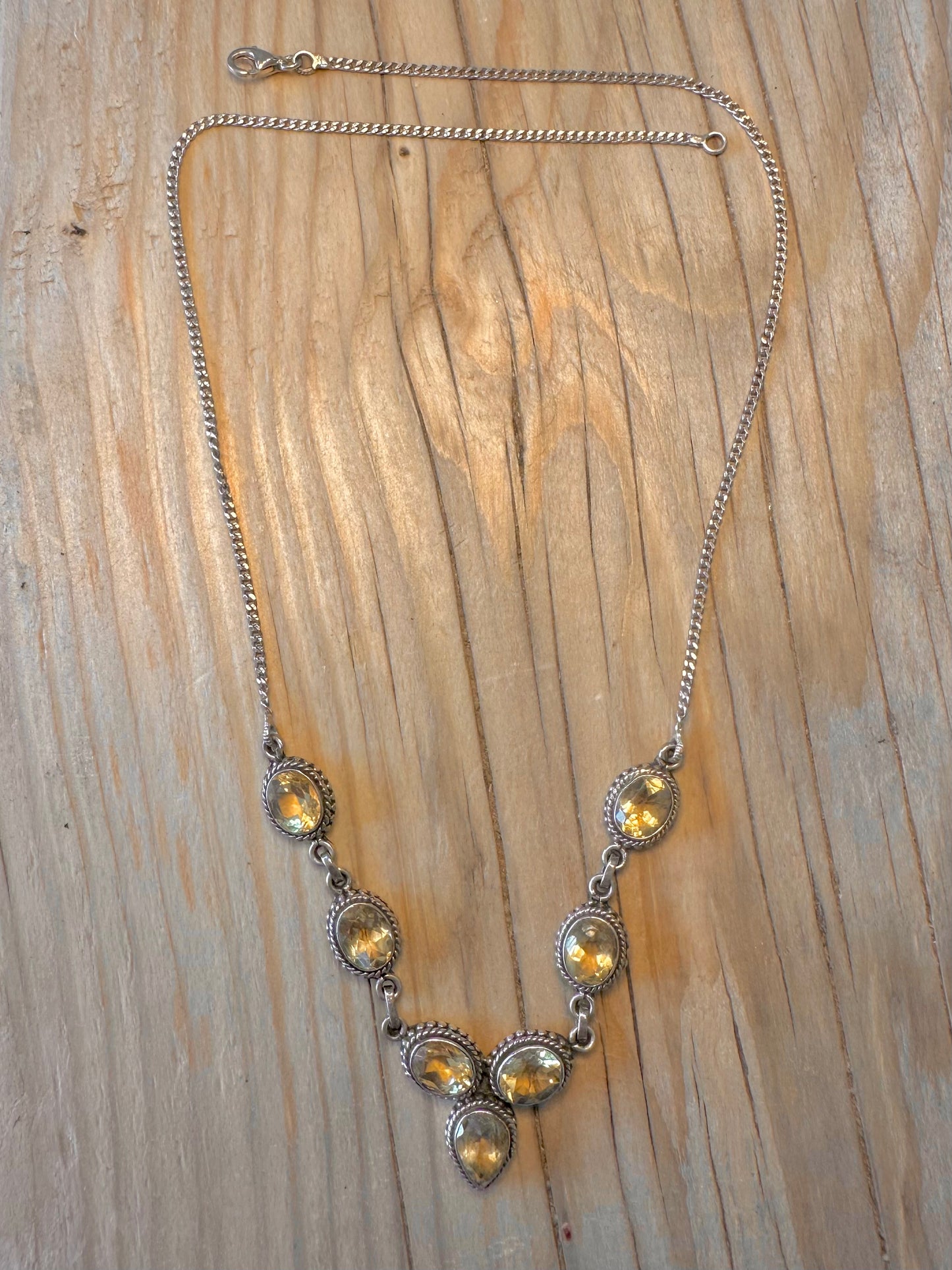 Vintage Citrine Chain 925 Silver 18 inch Necklace