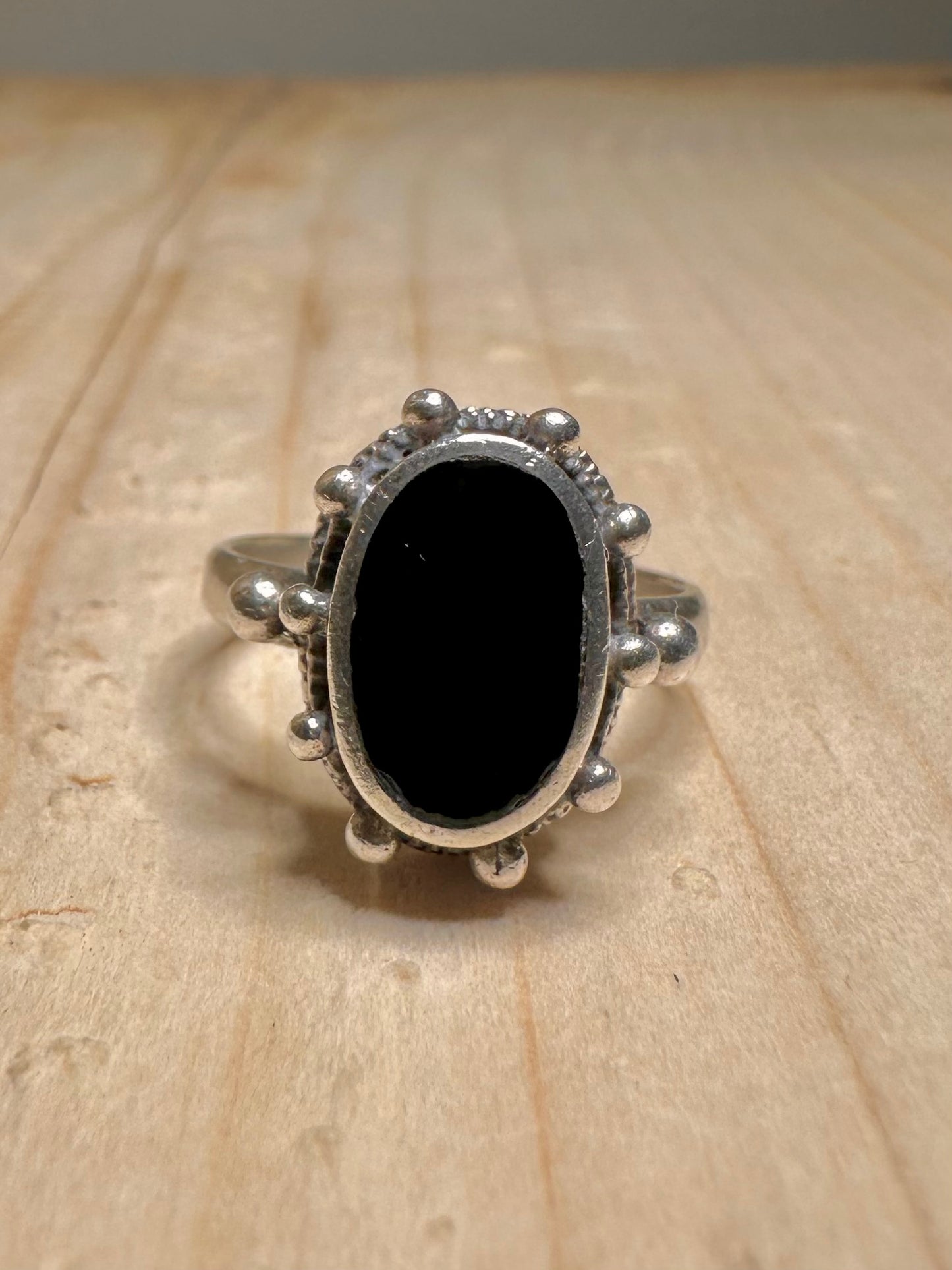 Black Onyx 925 Sterling Silver Size N Ring