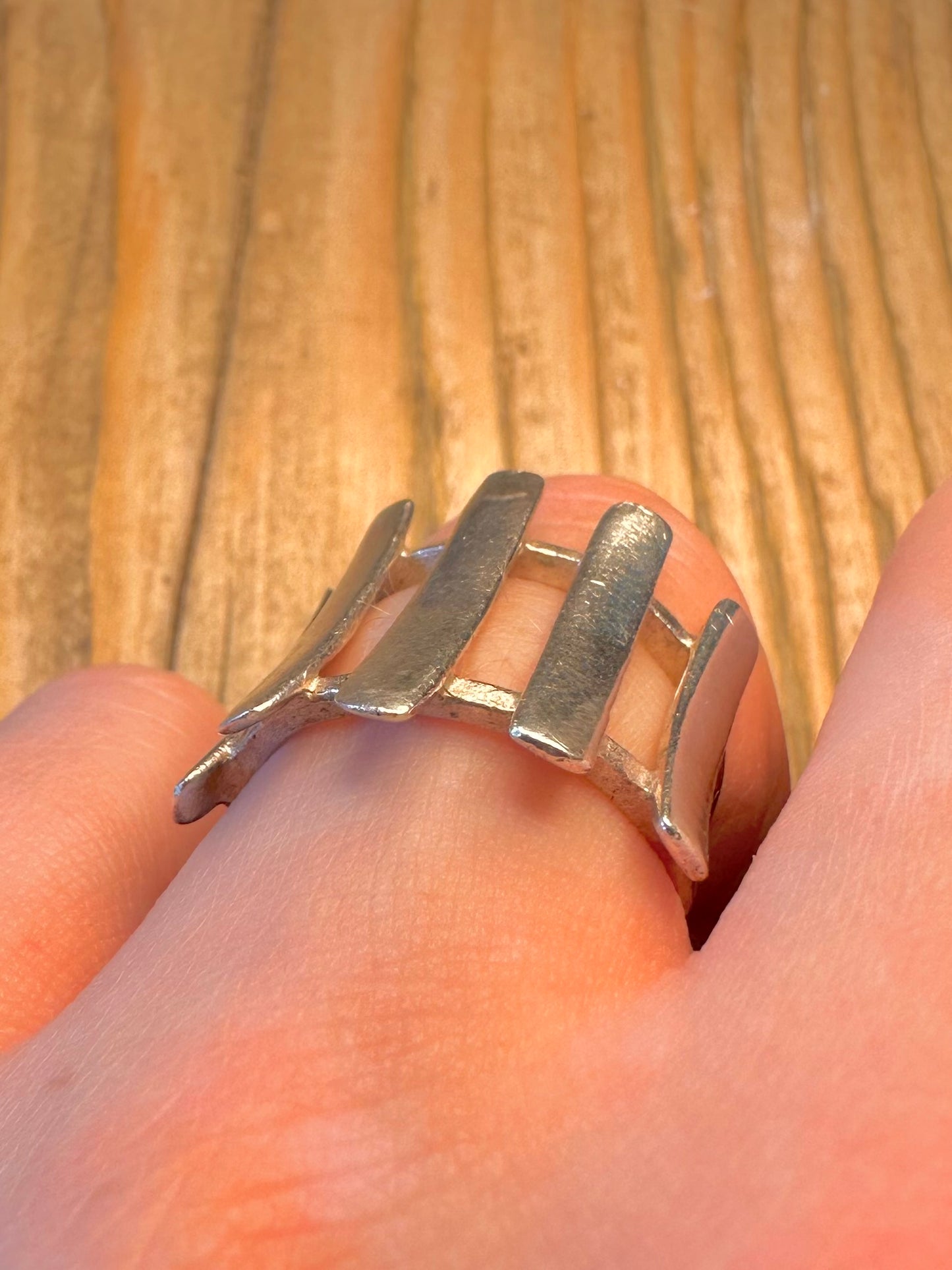 Modernist Vertical Bars 925 Sterling Silver Size P Ring