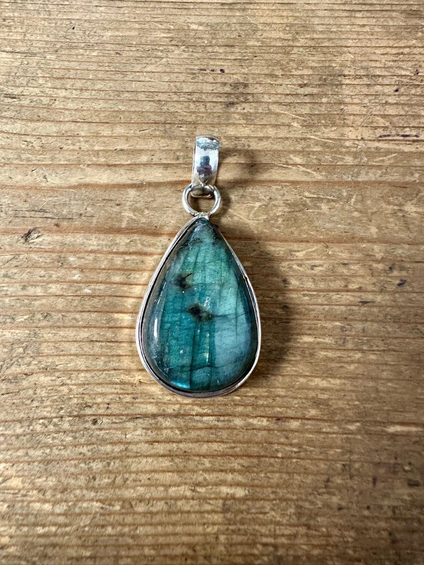 Vintage Labradorite Teardrop 925 Silver Pendant