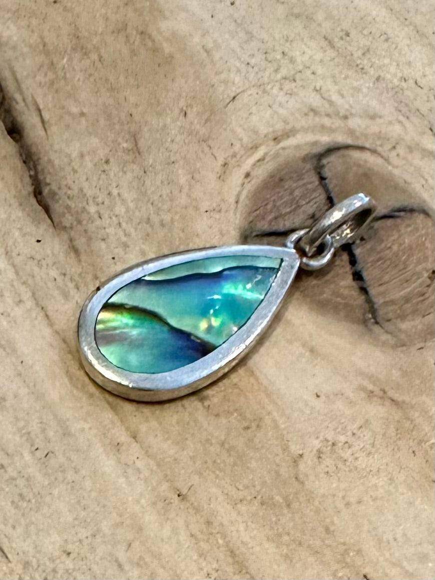 Vintage Abalone Tear Drop 925 Silver Pendant