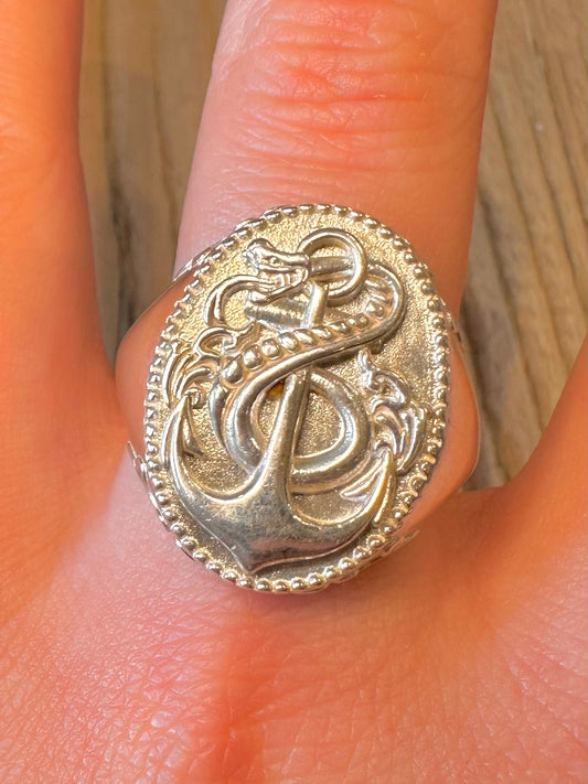 Vintage Anchor and Snake Signet 925 Sterling Silver Size W1/2 Ring