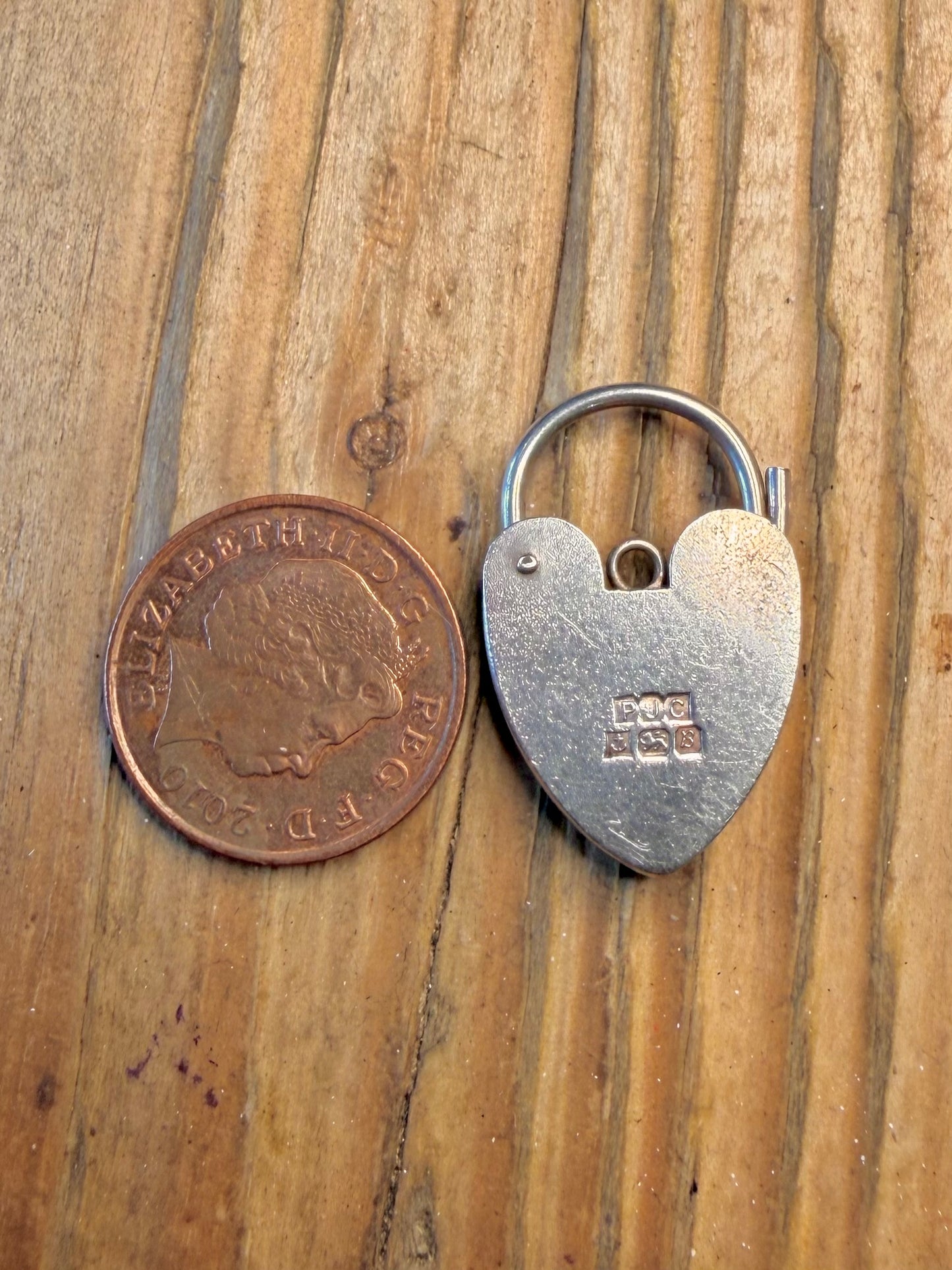 Large Heart 1976 Padlock Maker PJC Birmingham 925 Sterling Silver Pendant
