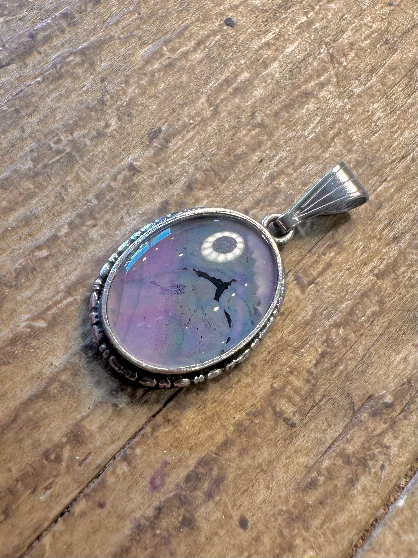 Oval Iridescent Stone 925 Sterling Silver Pendant