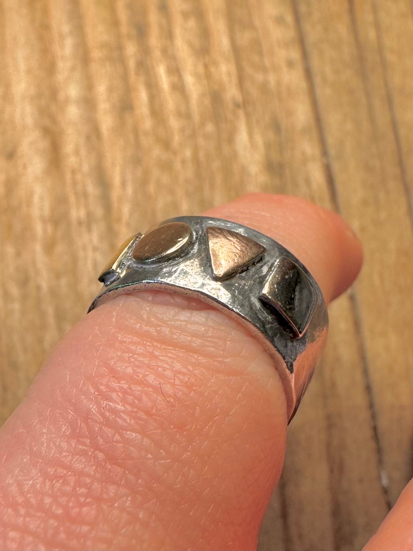 Abstract Hammered Love Gold on 925 Sterling Silver Size J1/2 Ring