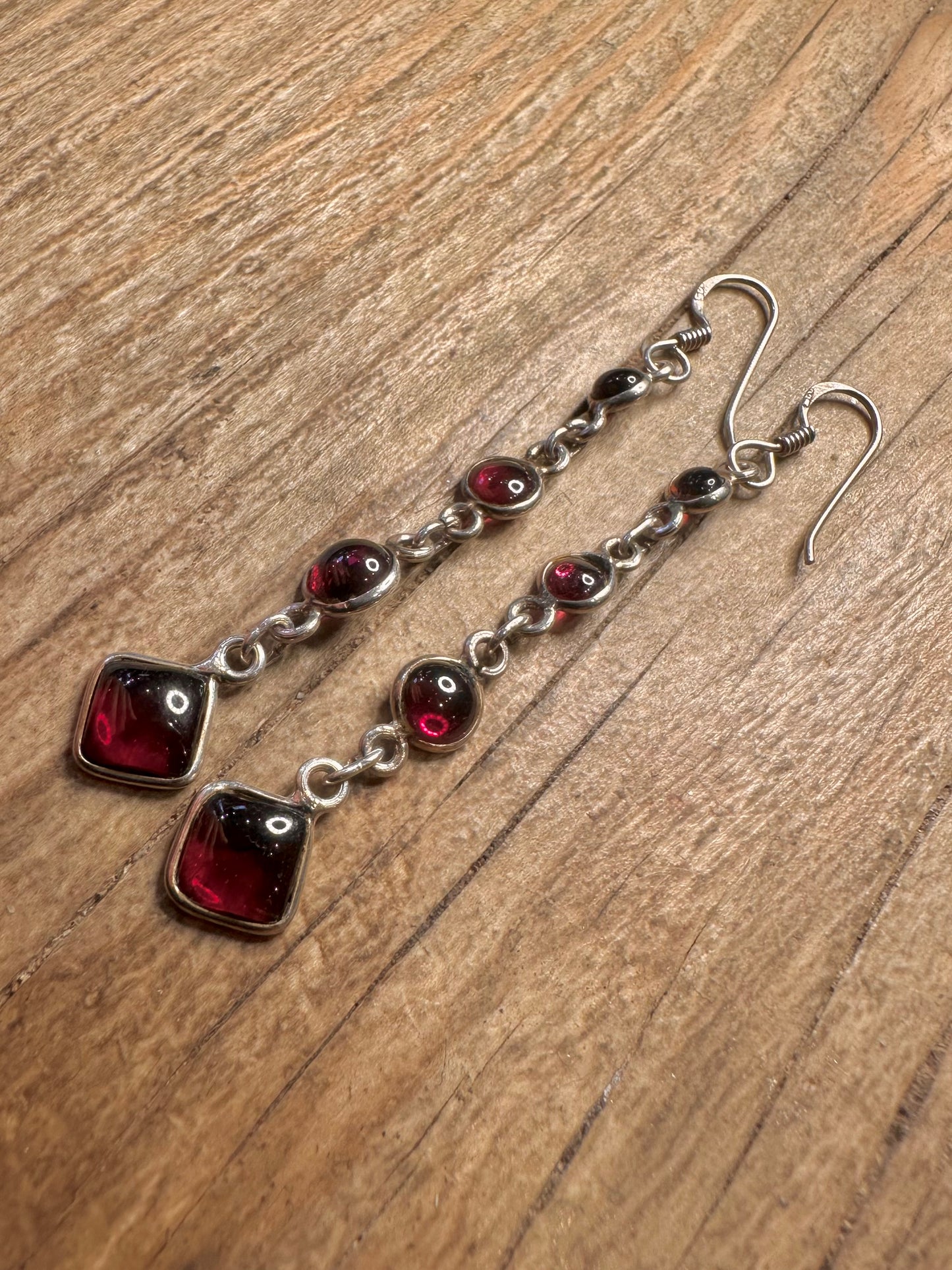 Vintage Garnet Dangle 925 Sterling Silver Earrings