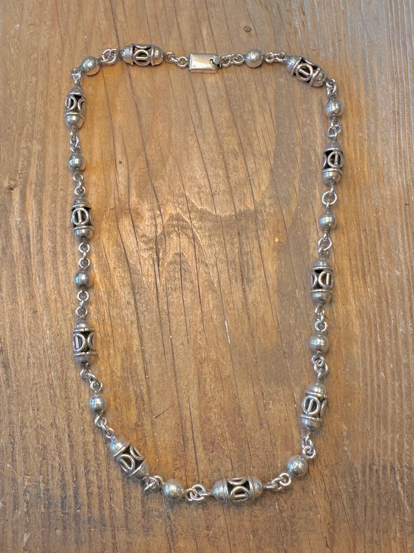 Barrel Chain Cut Out Taxco Mexico 925 Sterling Silver 22 inch Necklace