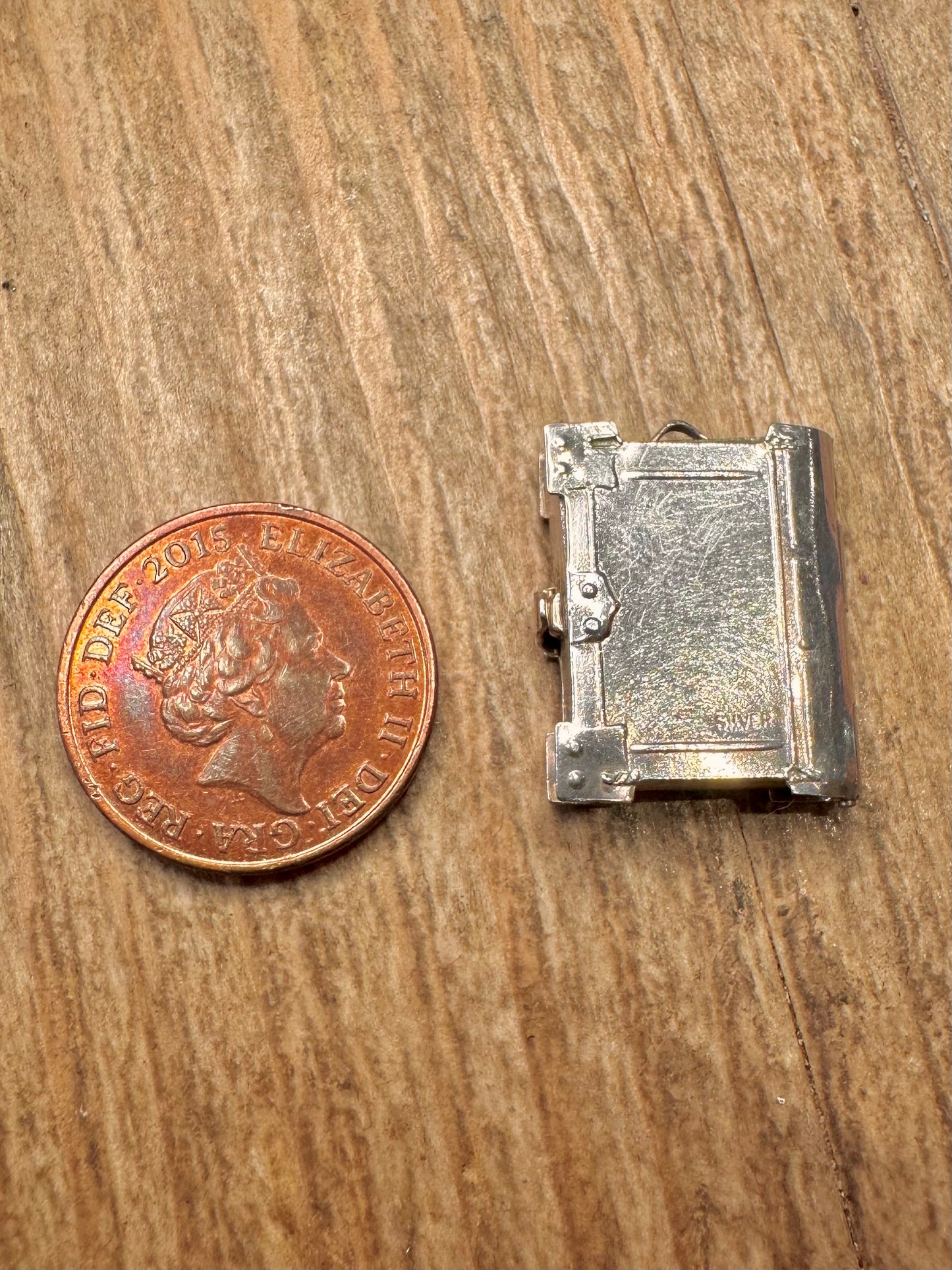 Vintage Holy Bible Book with Paper 925 Sterling Silver Charm Pendant