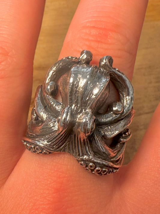 Vintage Large Octopus 925 Silver Size W1/2 Ring