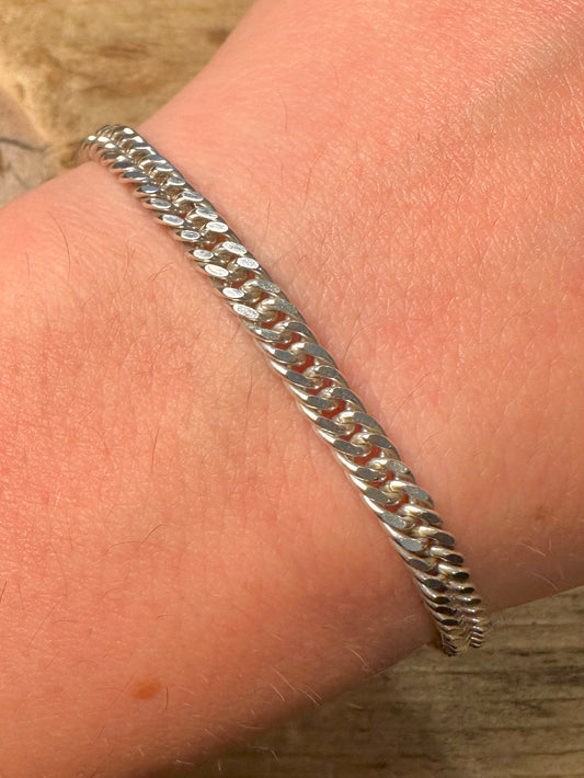 Vintage 1996 Double Link Curb Chain 925 Silver 7.6 inch Bracelet