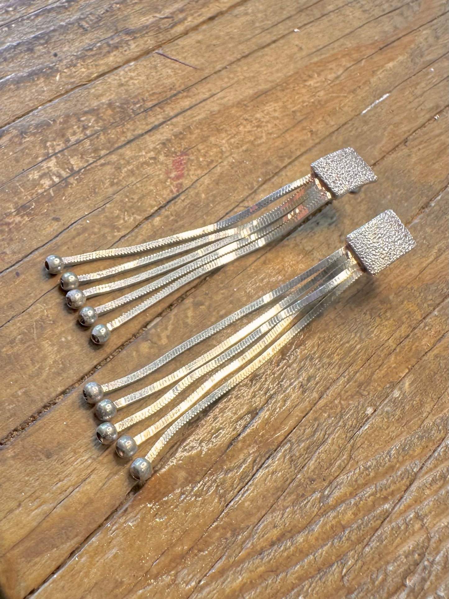 Modernist Textured Rectangle and Tassel Milor Italy 925 Sterling Silver Earrings