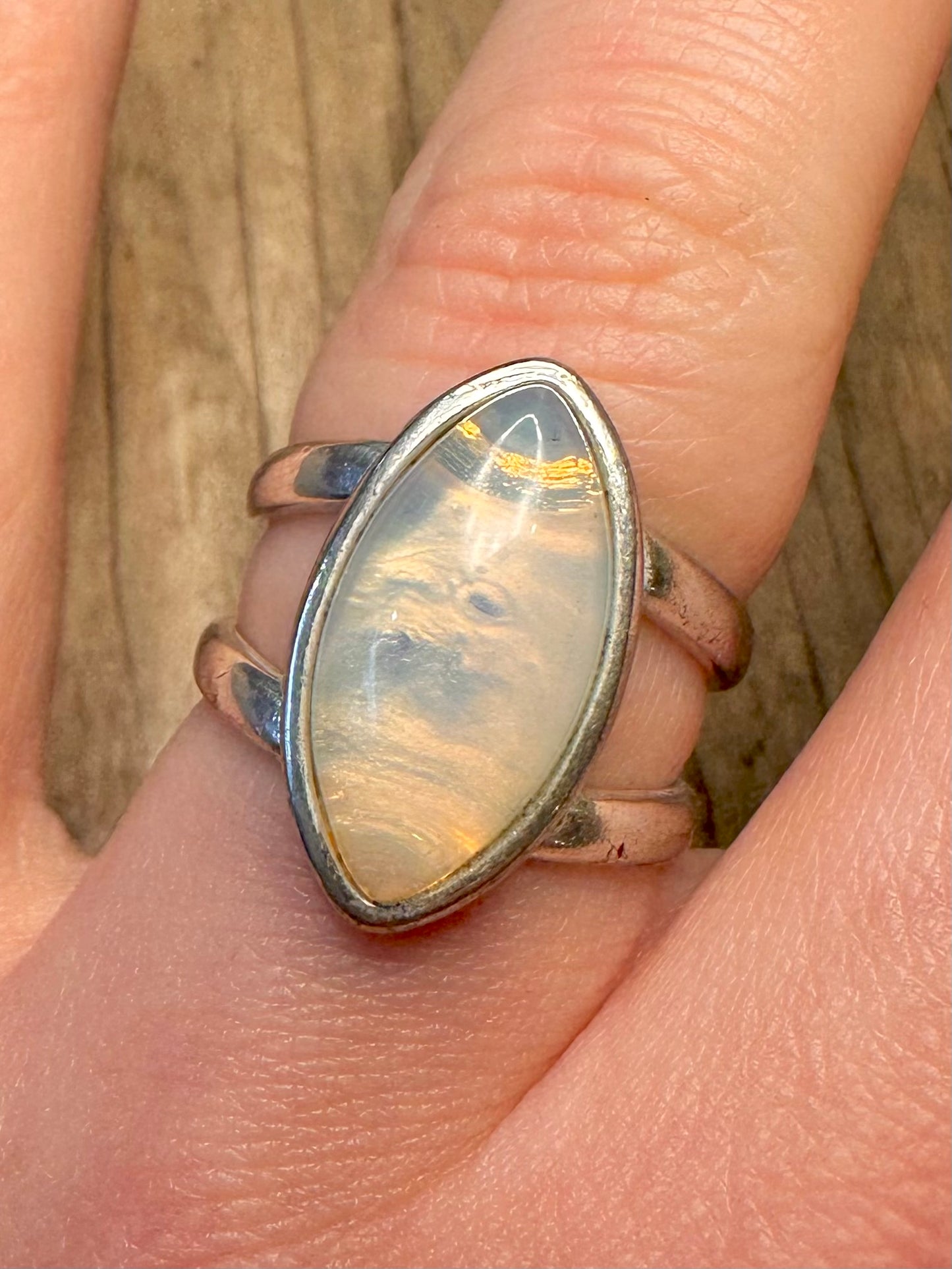 Modernist Opalite 925 Sterling Silver Size P Ring
