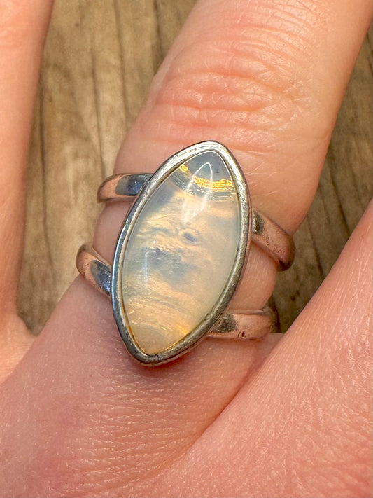 Modernist Opalite 925 Sterling Silver Size P Ring