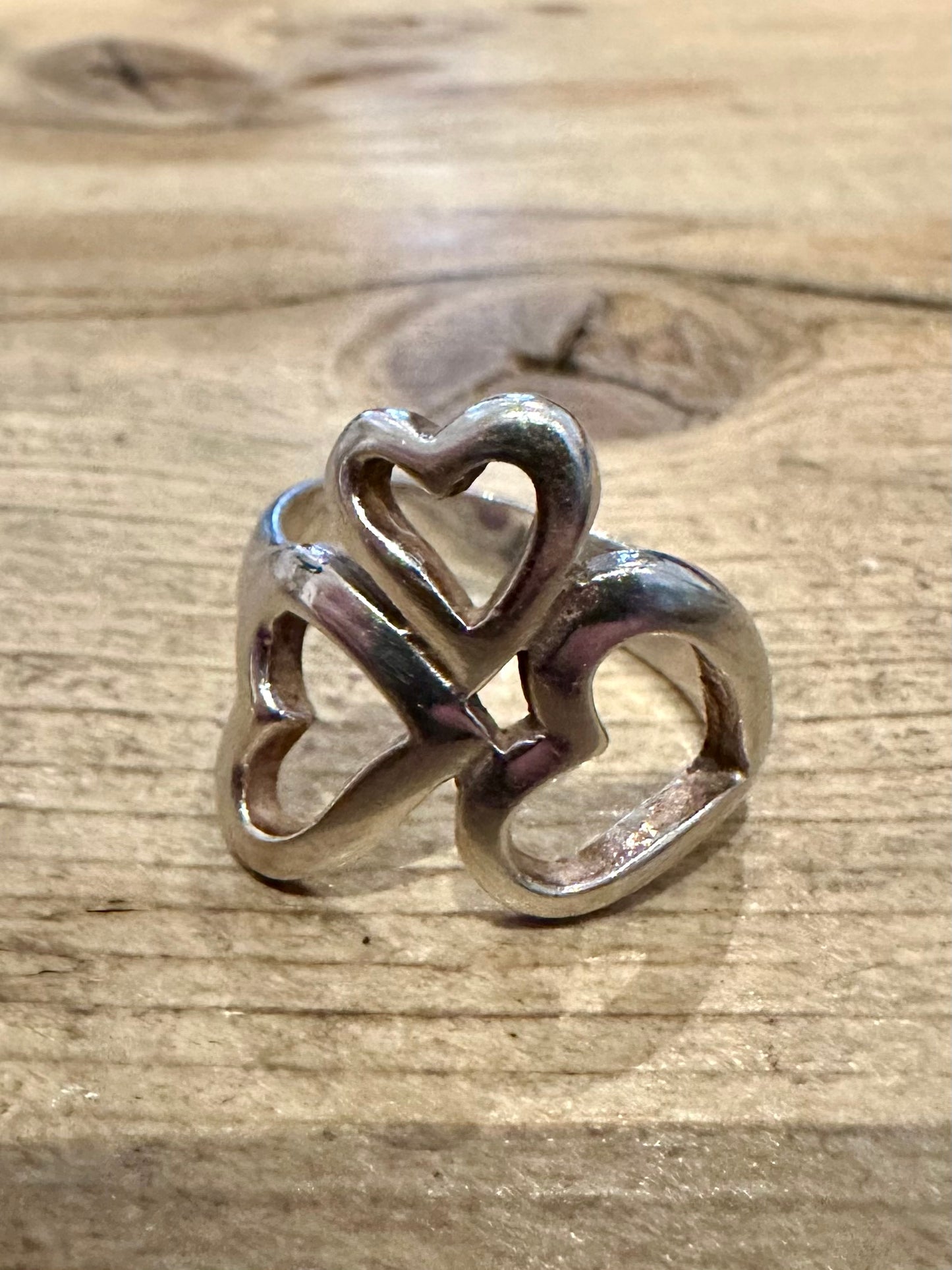 Abstract Three Hearts 925 Silver Size Q1/2 Ring