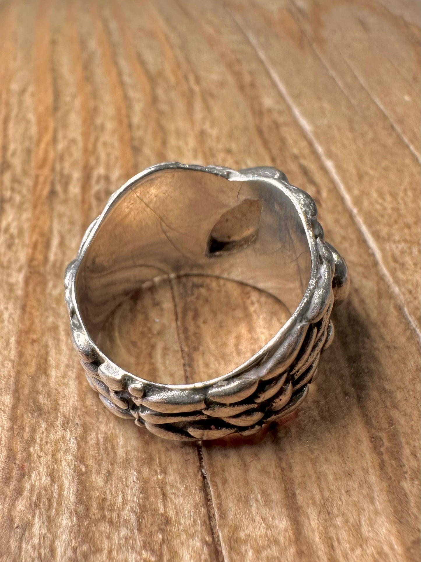 Abstract Labradorite and Amethyst 925 Sterling Silver Size N Ring