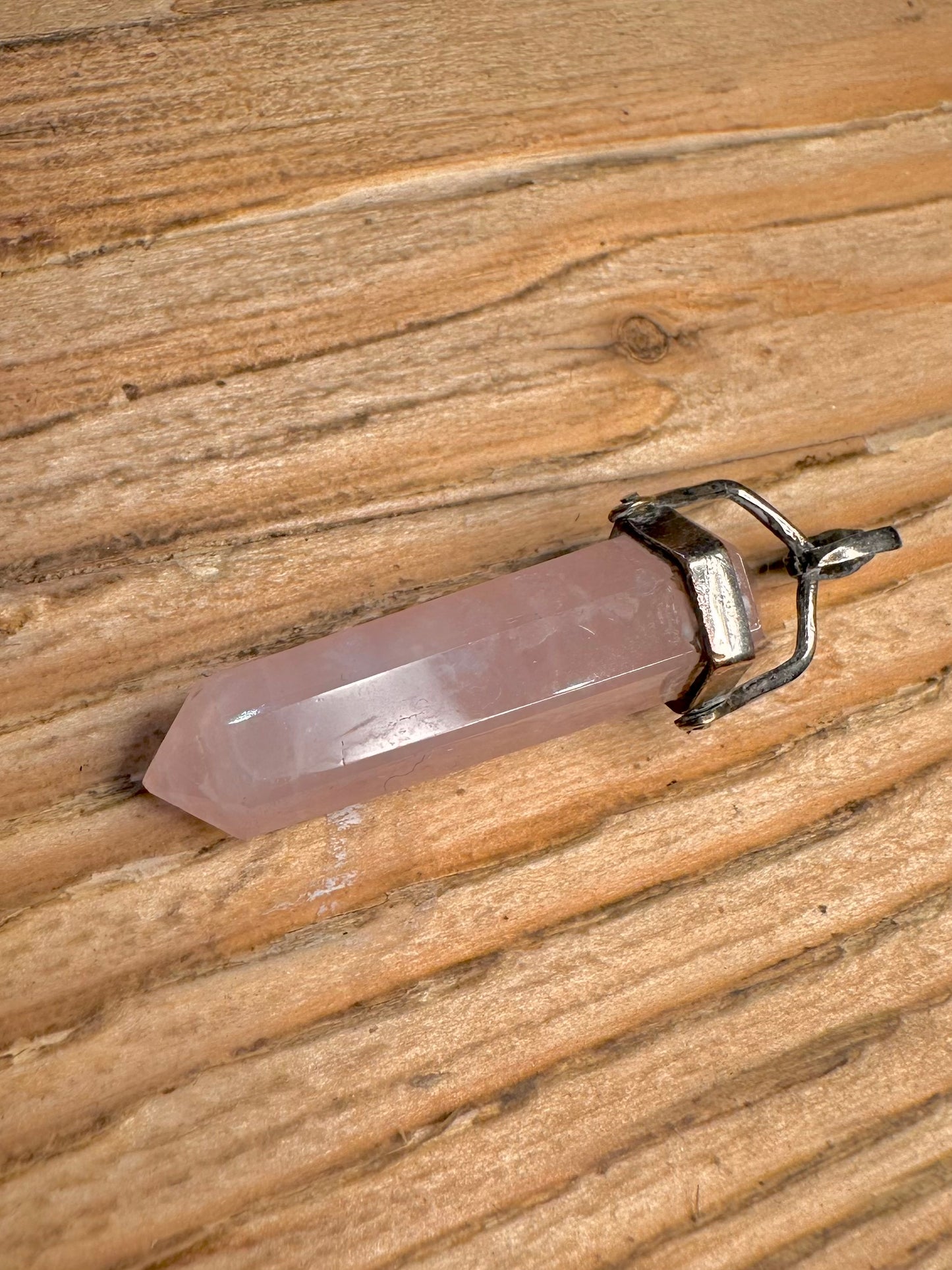 Vintage Rose Quarts Point 925 Sterling Silver Pendant