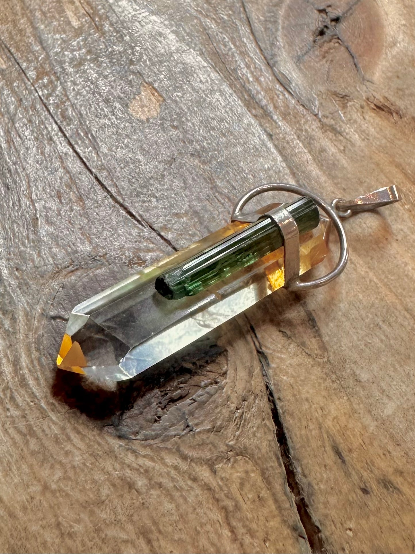 Vintage Citrine and Green Quarts 925 Silver Pendant